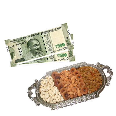 "Cash Rs 1000, Dryfruit Thali - Click here to View more details about this Product